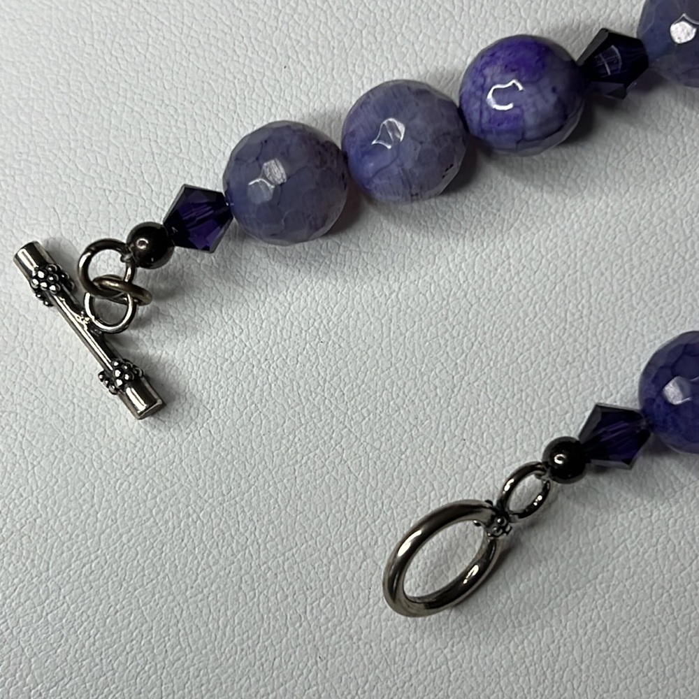 Purple Chalcedony Natural Stone and Sterling Silver Bead Necklace - Picture 9 of 12